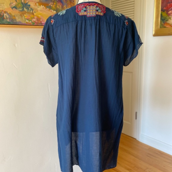 Blue Grey Short Sleeve Embroidered Tunic - Picture 2 of 2